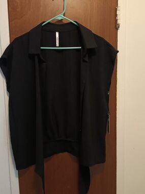 ICON Apparel Black Button Down Top with Tie - Great For Layering XL